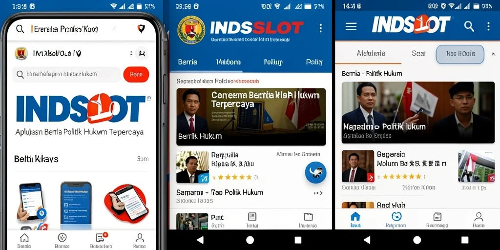 Antarmuka pengguna aplikasi INDSLOT untuk berita politik dan hukum.