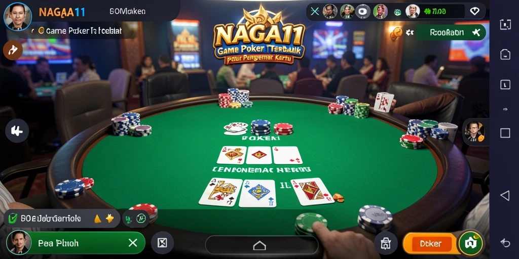 Antarmuka NAGA11 menampilkan permainan Poker yang seru dan interaktif.