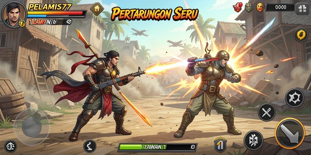 Tampilan antarmuka PELAMIS77 saat pertarungan 1 Lawan 1.